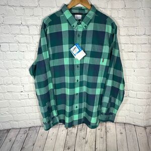 New Columbia Shirt Men’s Large Whispering Bluffs Green Plaid Long Sleeve